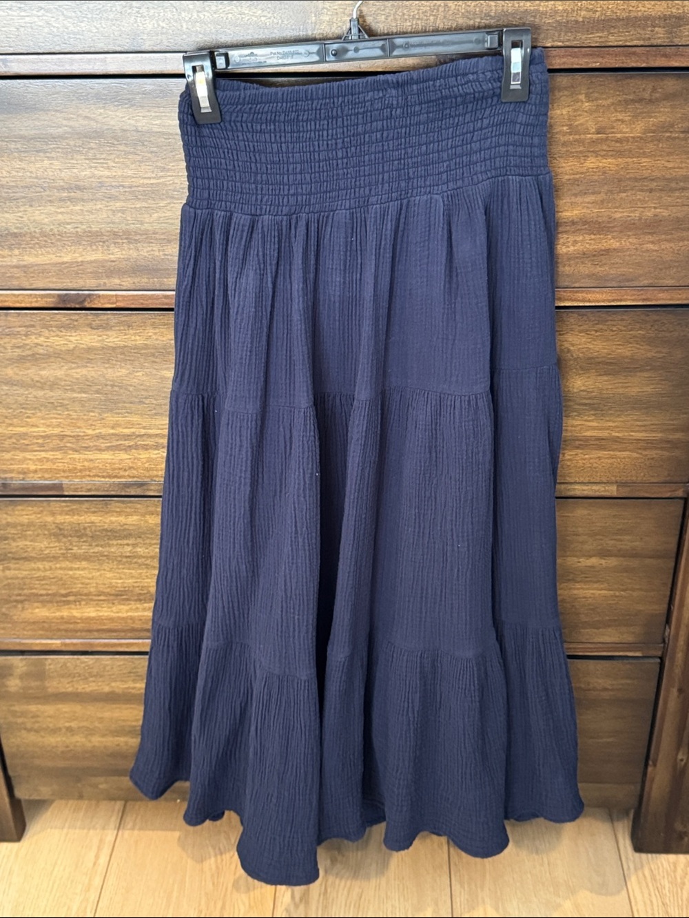 Philosophy Navy Smocked Waist Tiered Maxi Skirt